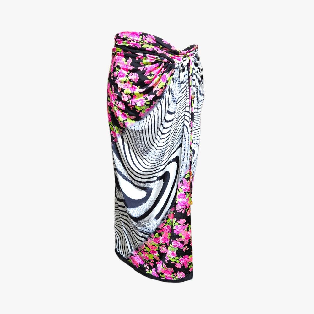 Y2k Roberto Cavalli Freedom Set Wrap Sarong Skirt & Mesh Top - Size Small - Picture 5 of 8